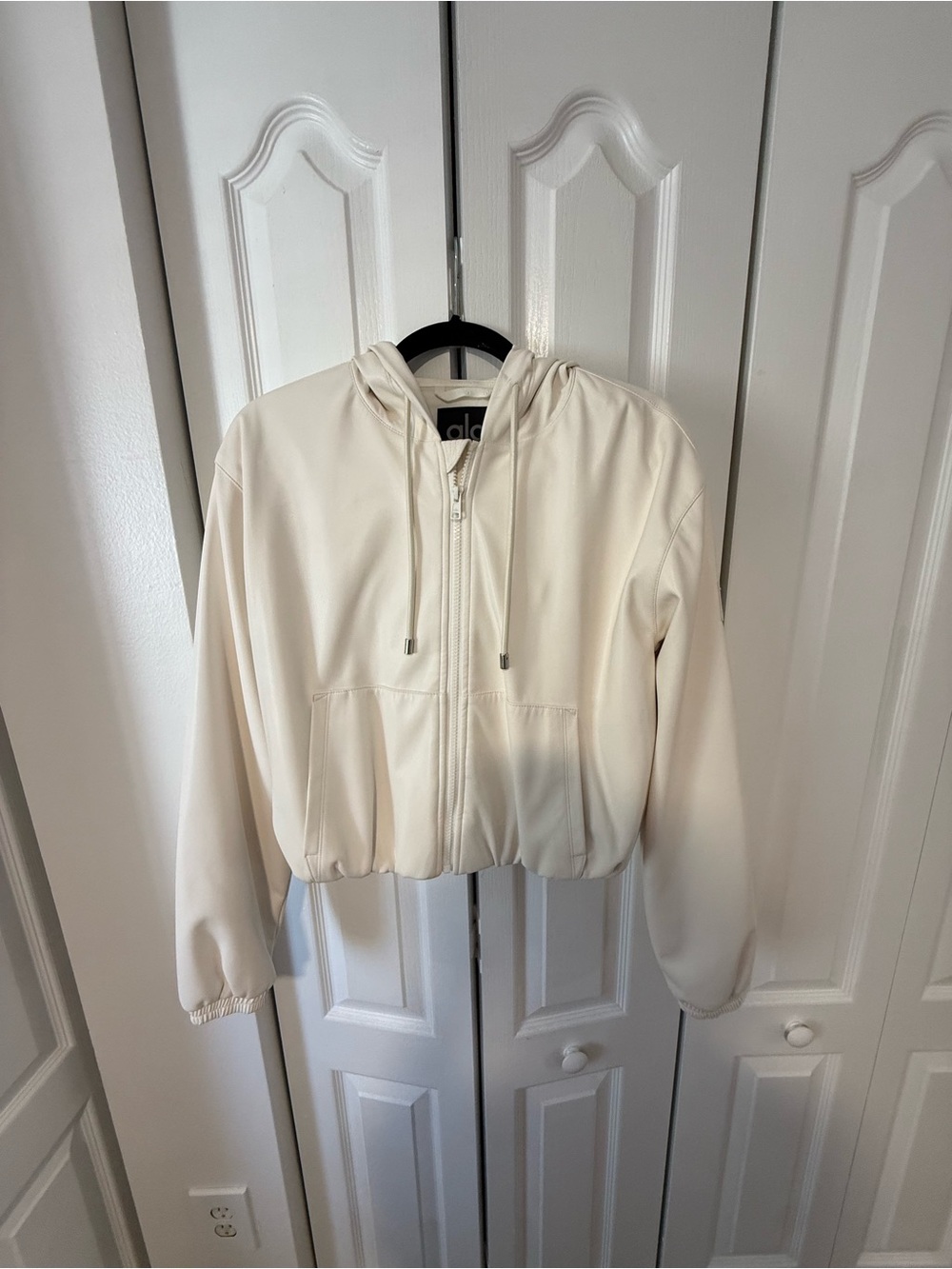 ALO Yoga Cream Hooded Zip Bomber Jacket